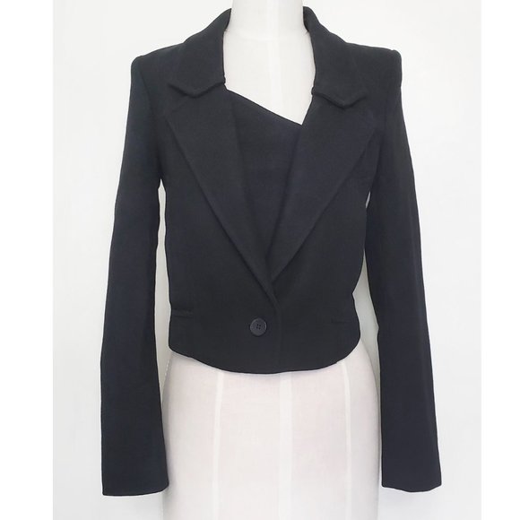 Kai-aakmann Womens Black Wool Cropped 1 Button Blazer Jacket Zipper Detail S - Picture 5 of 10